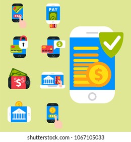Mobile payments icons vector smartphone transaction ecommerce wallet wireless connection banking card credit pay.