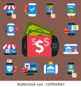 Mobile payments icons vector smartphone transaction ecommerce wallet wireless connection banking card credit pay.