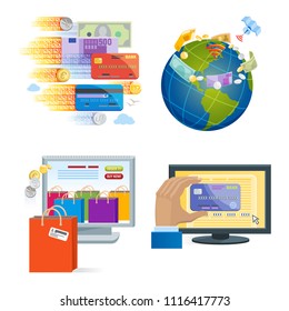 Mobile payments icons vector smartphone transaction ecommerce wallet wireless connection banking card credit online pay shopping.