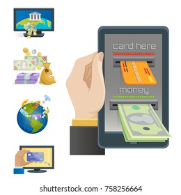 Mobile payments icons vector smartphone transaction ecommerce wallet wireless connection banking card credit online pay shopping.