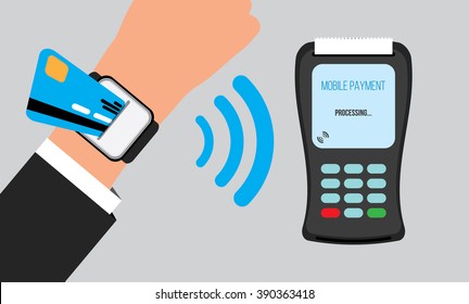 Mobile payments with smart watch concept of communication technology