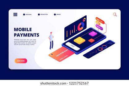 Mobile payments. Smartphone banking app, data protection and security devices. Safe internet shopping vector concept