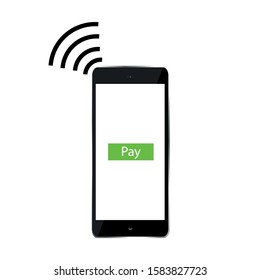 Mobile payments with smartphone. Contactless calculation communication payment terminal concept.
