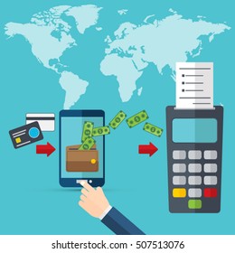 Mobile payments. Transaction and paypass and NFC. Vector illustration