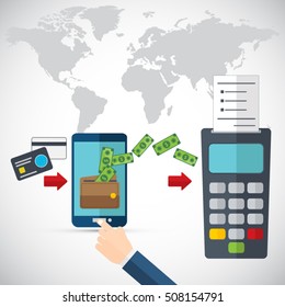Mobile payments. Transaction and paypass and NFC. Vector illustration