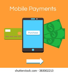 Mobile payments and mobile transactions. Vector illustration
