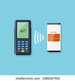 Mobile payments using smartphone, NFC technology, online banking. Flat design style