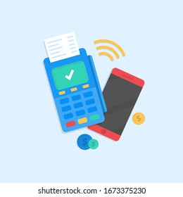 Mobile payments using a smartphone  terminal, short-range communications technology, online banking.modern flat design.vector illustration.10 eps.