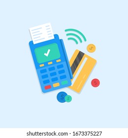 Mobile payments using a terminal and a credit card, short-range communications technology, online banking.modern flat design.vector illustration.10 eps.