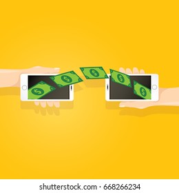 mobile payments vector concept . Flat design style vector illustration of modern smartphone with processing of mobile payments on the screen. Internet banking concept. wireless money transfer.