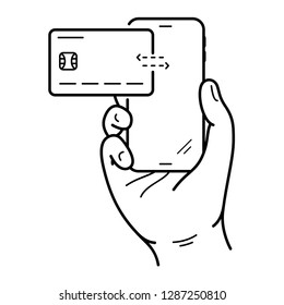 Mobile payments. Vector outline icon isolated on white background.