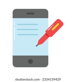 Mobile with pencil denoting concept icon of content creation in trendy style