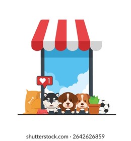 Design de loja de animais de estimação móvel com filhotes