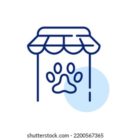 Aplicación de compras para tiendas de mascotas móviles. Icono de línea de trazo de píxeles perfecto, modificable