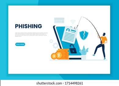 Mobile Phishing Attack Illustration Concept.  This Design Can Be Used For Websites, Landing Pages, UI, Mobile Applications, Posters, Banners