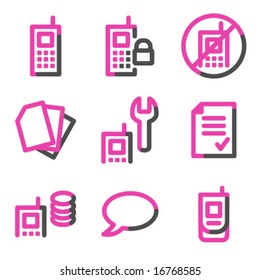 Mobile phone 2 web icons, pink contour series