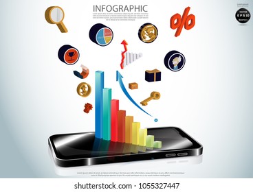 Mobile phone 3D and graph,Icon  Business  - modern Idea and Concept Vector illustration  Infographic template.