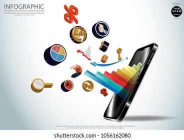 Mobile phone 3D and graph,Icon  Business  - modern Idea and Concept Vector illustration  Infographic template.