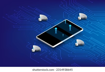 Mobile phone, 3d model, network model, futuristic, on technology background, circuit board. EP.2.Elements Isolated vector illustration. and graphic technology  Science abstract  graphic design