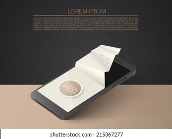 mobile phone with 3d paper screen - vector illustration