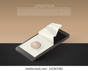 teléfono móvil con pantalla 3d de papel - ilustración vectorial