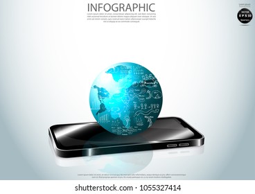 Mobile phone 3D and World map Creative drawing chart and graphs business plan - modern Idea and Concept Vector illustration  Infographic template.