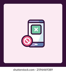 Mobile Phone Access Denied Vector Icon with Restriction Symbol Illustration
