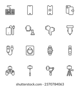 Mobile phone accessories line icons set, outline vector symbol collection, linear style pictogram pack. Signs, logo illustration. Set includes icons as display protection glass, smartphone charger