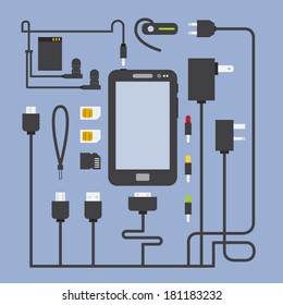 Mobile Phone and Accessory  - Vector Illustration