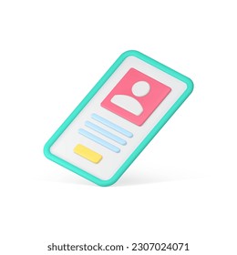 Smartphone-Konto digitale Anwendung Internet-Dienst Smartphone isometrische 3d Symbol realistische Vektorgrafik. Telefon-Display-Software App Personal Profile Startseite Web Autorisierungs-Badge