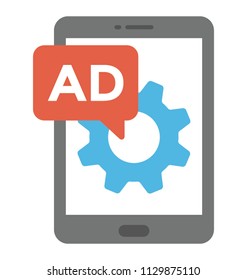 
Mobile phone with ad and cogwheel sign representing mobile advertising
