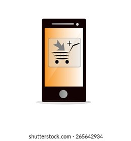 mobile phone with add to cart icon, concept of online shopping
