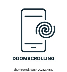 Mobile Phone Addiction and Bad Influence Line Icon. Unhealthy, Negative Feelings of Doom Scroll Pictogram. Internet Harmful Doom Surfing Outline Icon. Editable Stroke. Isolated Vector Illustration.