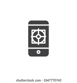 Mobile phone with aim on screen vector icon. filled flat sign for mobile concept and web design. simple solid icon. Symbol, logo illustration. Pixel perfect vector graphics
