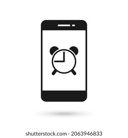 Mobile phone with Alarm clock flat design icon.