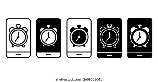 Mobile Phone Alarm Clock Icons Black and White Smartphone Screen Designs