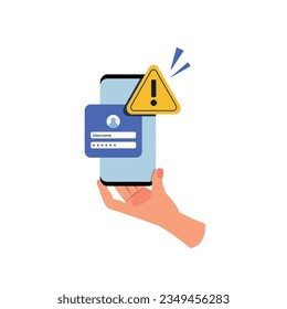 Mobile phone with alert notice, User reply sign false or correct, Mobile Fraud Warning, Online Scam Alert.