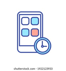 Mobile phone app block timer RGB color icon. Digital detox from smartphone. Wait to use cellphone application. Social media dependence. Device screen. Phone free time. Isolated vector illustration