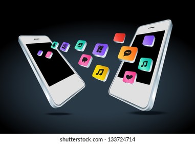 Mobile phone with app icons vector illustration