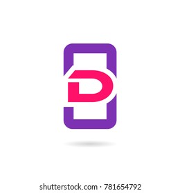Mobile phone app letter D logo icon design template elements for Web, mobile technology and app developers
