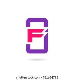 Mobile phone app letter F logo icon design template elements for Web, mobile technology and app developers