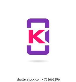 Mobile phone app letter K logo icon design template elements for Web, mobile technology and app developers