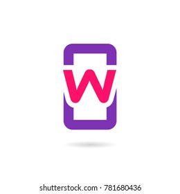 Mobile phone app letter W logo icon design template elements for Web, mobile technology and app developers