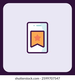 Mobile Phone App with Starred Bookmark Icon Illustration