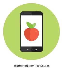 Mobile Phone With Apple On The Screen