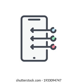 Mobile phone application installation color line icon. Smartphone with additional component vector outline colorful sign.