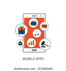 Mobile phone with application. Smartphone with application icons.vector