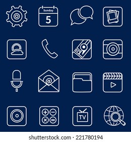 Mobile phone applications outline icons set of maps camera e-mail isolated vector illustration