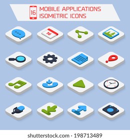 Mobile phone applications search settings mail isometric icons set  isolated vector illustration