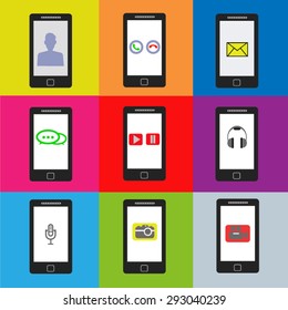 Mobile phone and applications vector icons